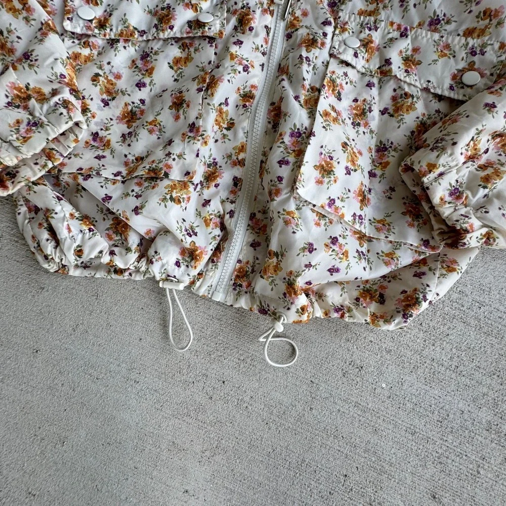 Wild Fable Floral Hooded Windbreaker Jacket Women's Size XS Cream